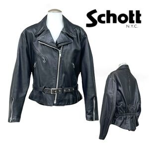 Vintage SCHOTT NYC Womens M 14 Leather Jacket 3 Star Perfecto Lined Heavy RARE
